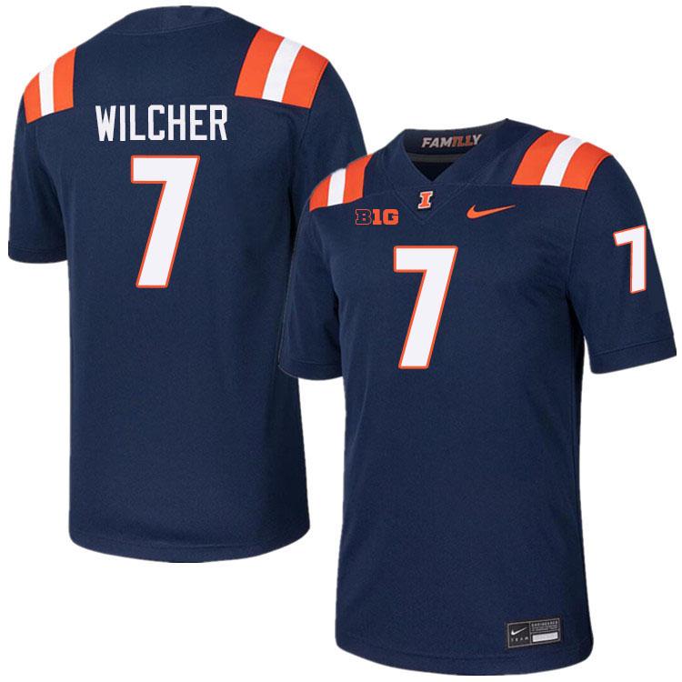 Men #7 Kenari Wilcher Illinois Fighting Illini College Football Jerseys Stitched-Navy